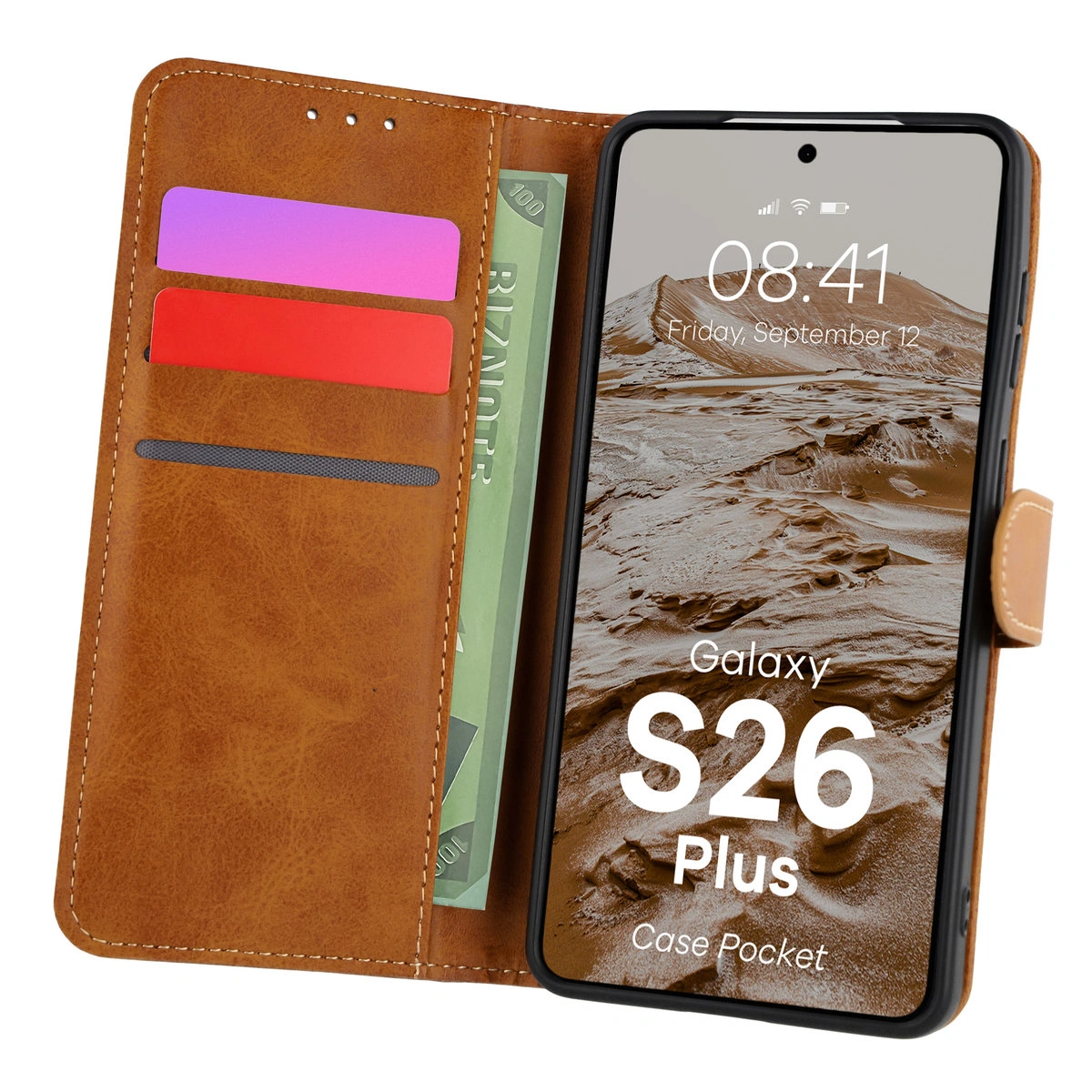 Etui cu clapă cu loc pentru carduri Bizon Case Pocket pentru Samsung Galaxy S26 Plus
