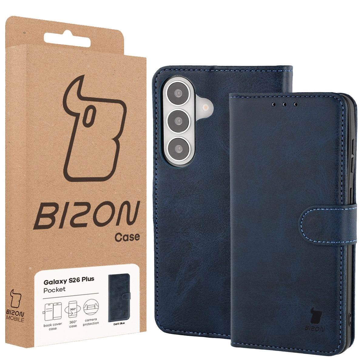 Vorderseite der Bizon Case Box mit dediziertem Etikett für Samsung Galaxy S26 Plus