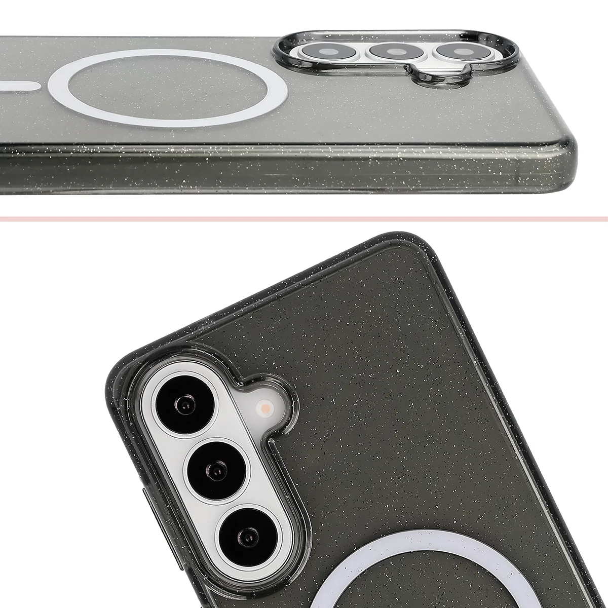 Podwyższone krawędzie aparatu i duże wycięcie w etui Bizon Case SparklO do Samsung Galaxy S26 Plus