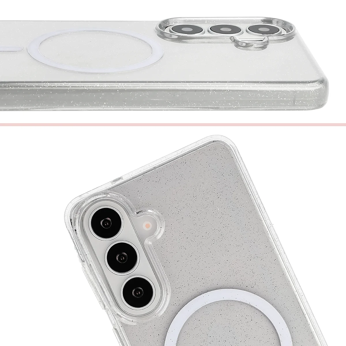 Podwyższone krawędzie aparatu i duże wycięcie w etui Bizon Case SparklO do Samsung Galaxy S26 Plus