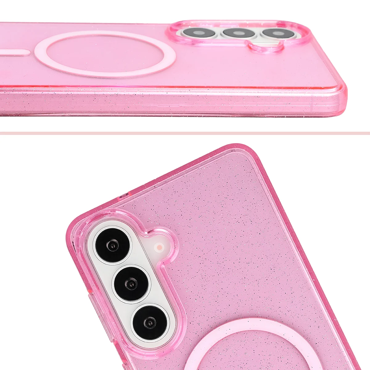 Erhöhte Kanten der Kamera und großer Ausschnitt in der Bizon Case SparklO Hülle für das Samsung Galaxy S26 Plus