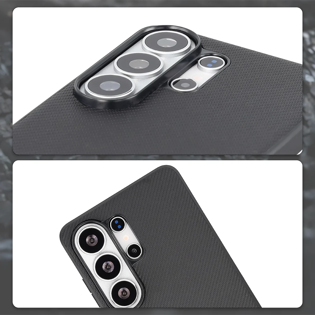 Raised camera edges and cutout for the camera in the Bizon Case CarbO for Samsung Galaxy S26 Ultra