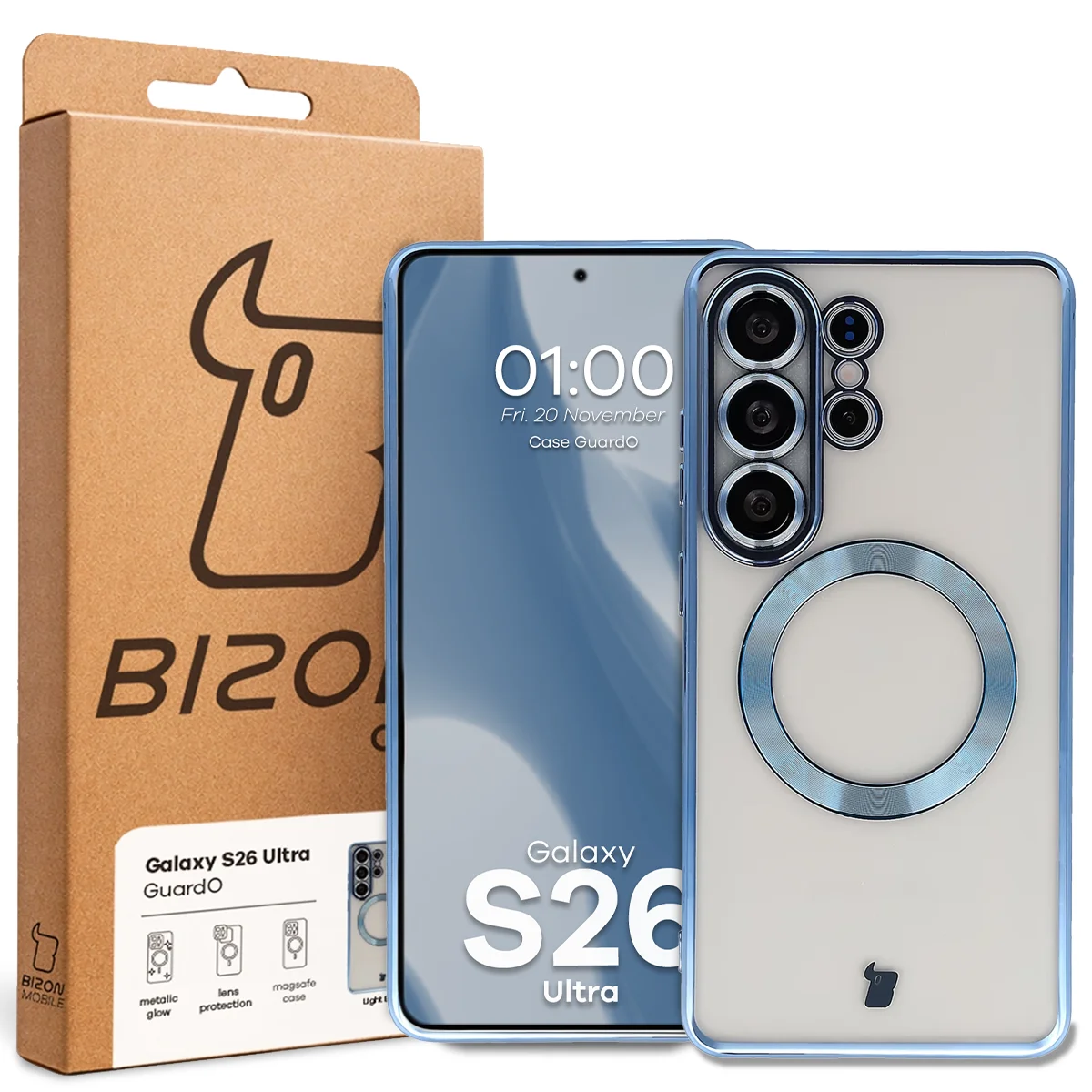 Front of the Bizon Case box with a dedicated label for Samsung Galaxy S26 Ultra