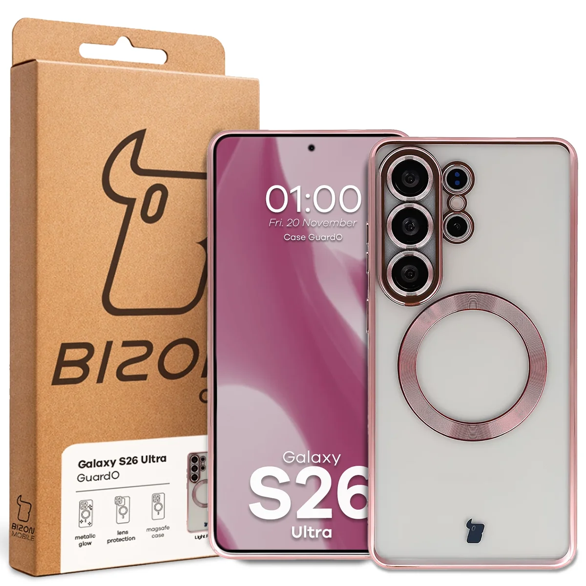 Front of the Bizon Case box with a dedicated label for Samsung Galaxy S26 Ultra