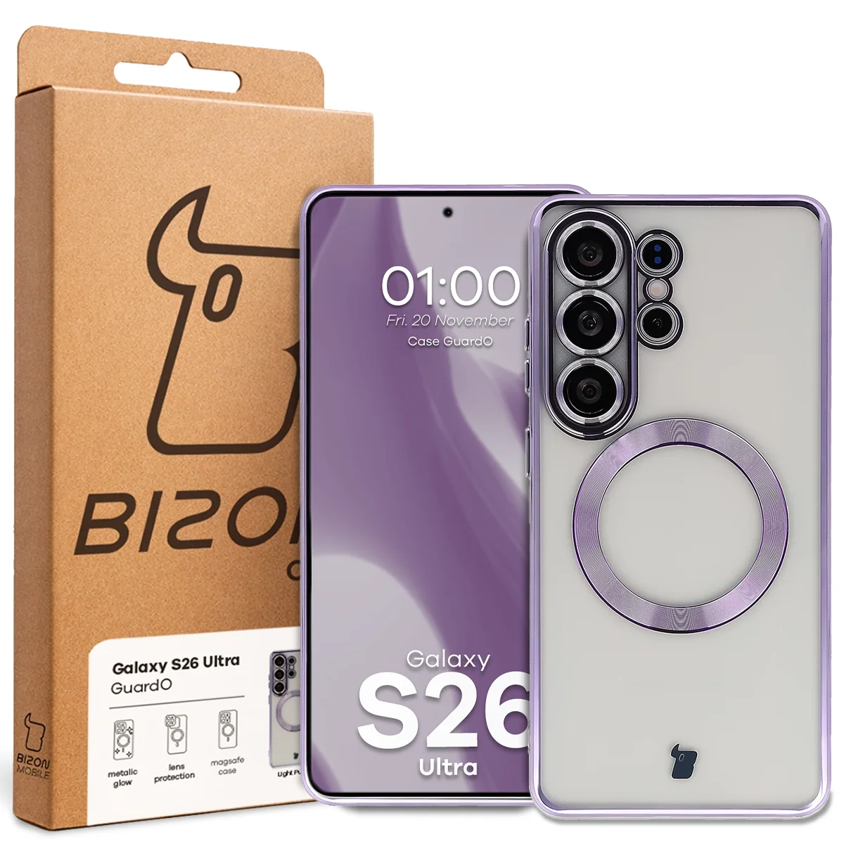 Front of the Bizon Case box with a dedicated label for Samsung Galaxy S26 Ultra