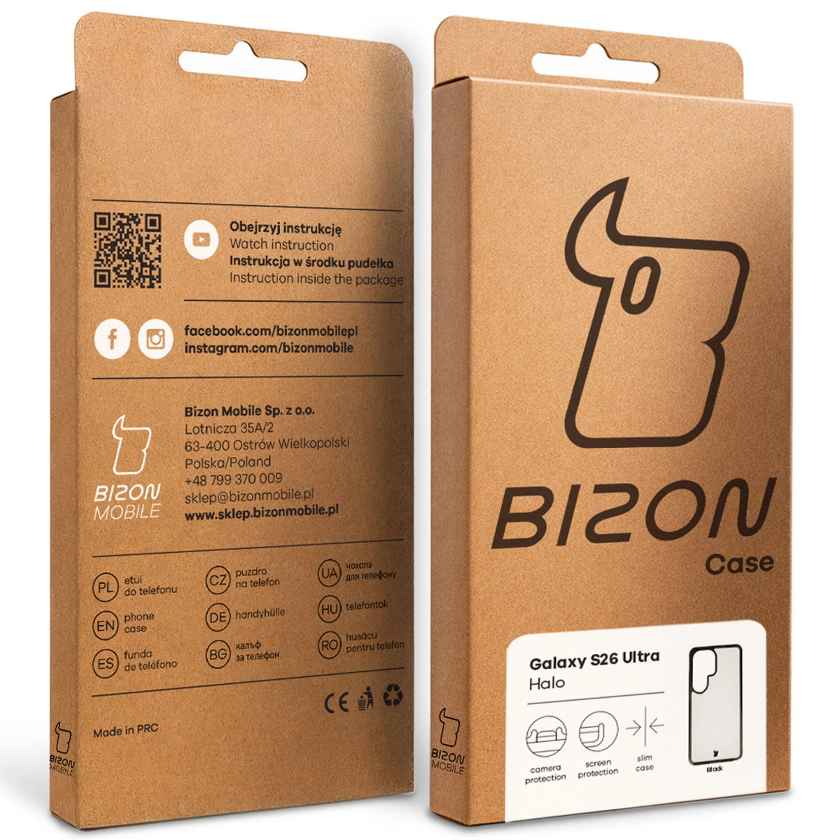 Kraftpapierbox der Bizon Case mit dediziertem Etikett für Samsung Galaxy S26 Ultra