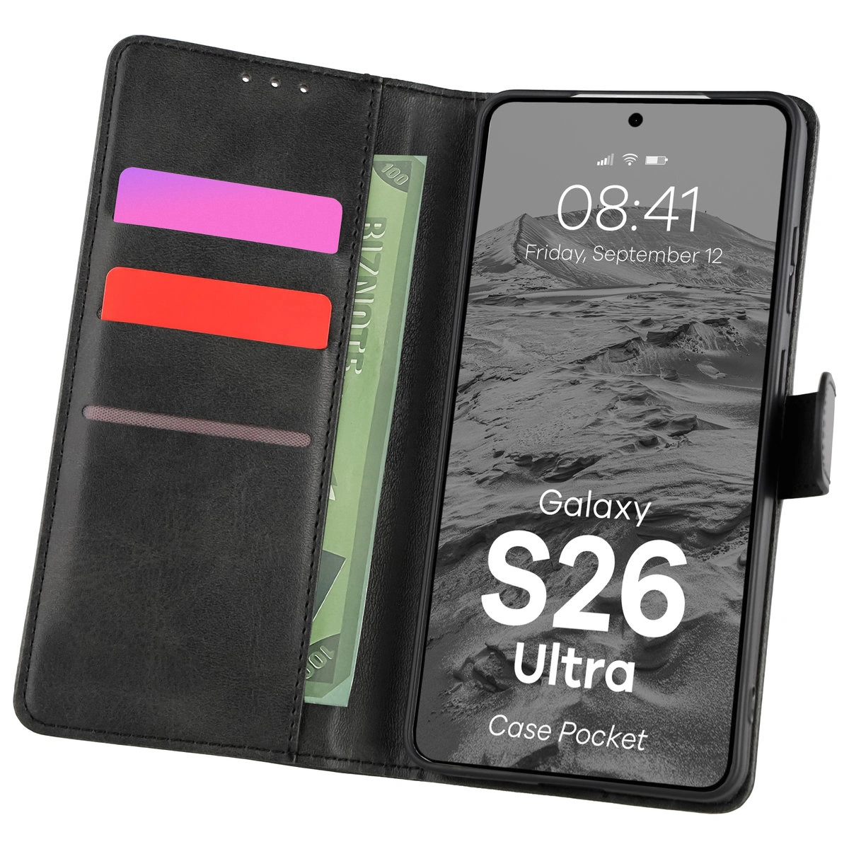 Etui cu clapetă cu loc pentru carduri Bizon Case Pocket pentru Samsung Galaxy S26 Ultra