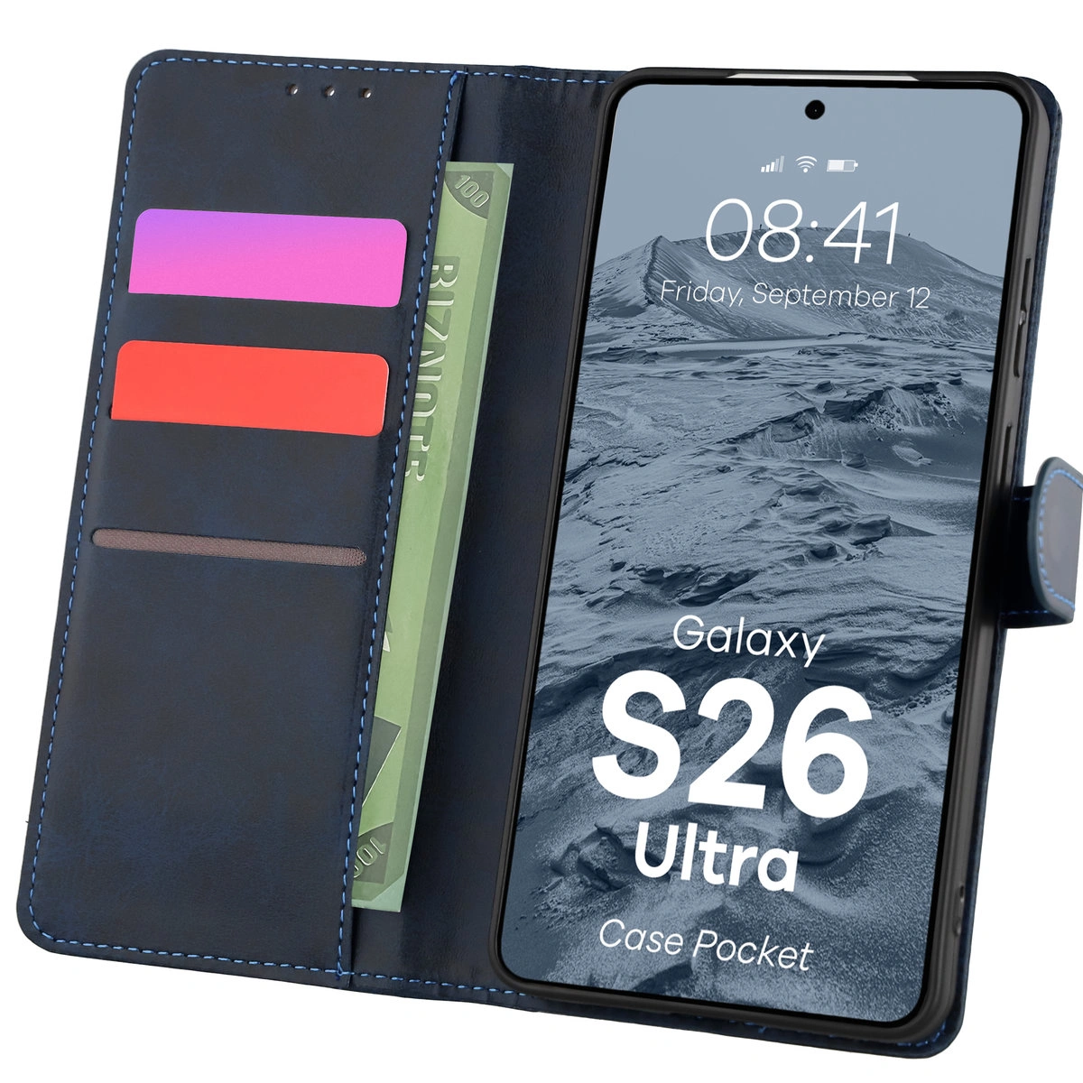 Etui cu clapetă cu loc pentru carduri Bizon Case Pocket pentru Samsung Galaxy S26 Ultra