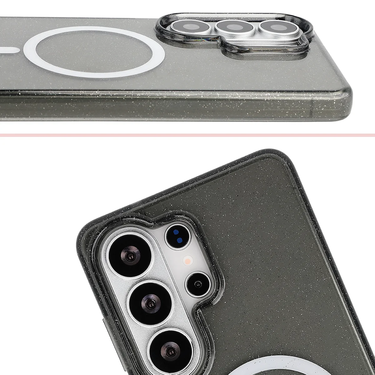 Podwyższone krawędzie aparatu i duże wycięcie w etui Bizon Case SparklO do Samsung Galaxy S26 Ultra