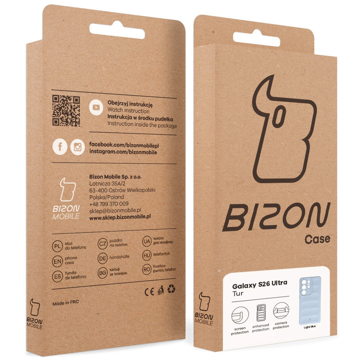 Kraft box of the Bison Case with a dedicated label for Samsung Galaxy S26 Ultra