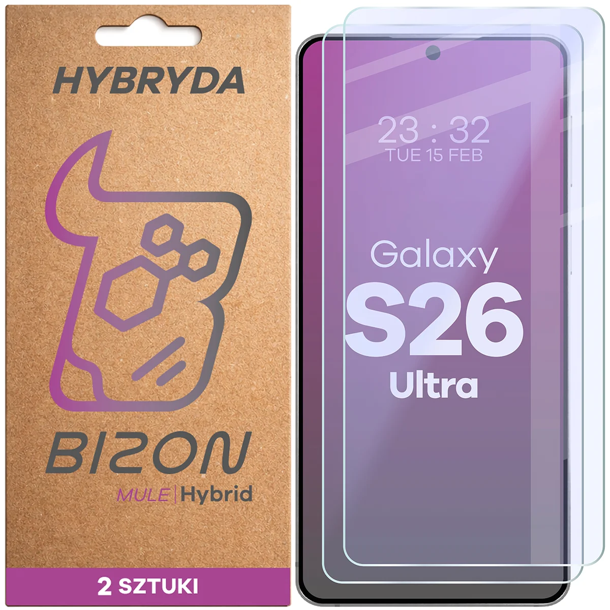 Elastyczne szkło hybrydowe Bizon Hybrid Mule Duo do Samsung Galaxy S26 Ultra, 2 sztuki