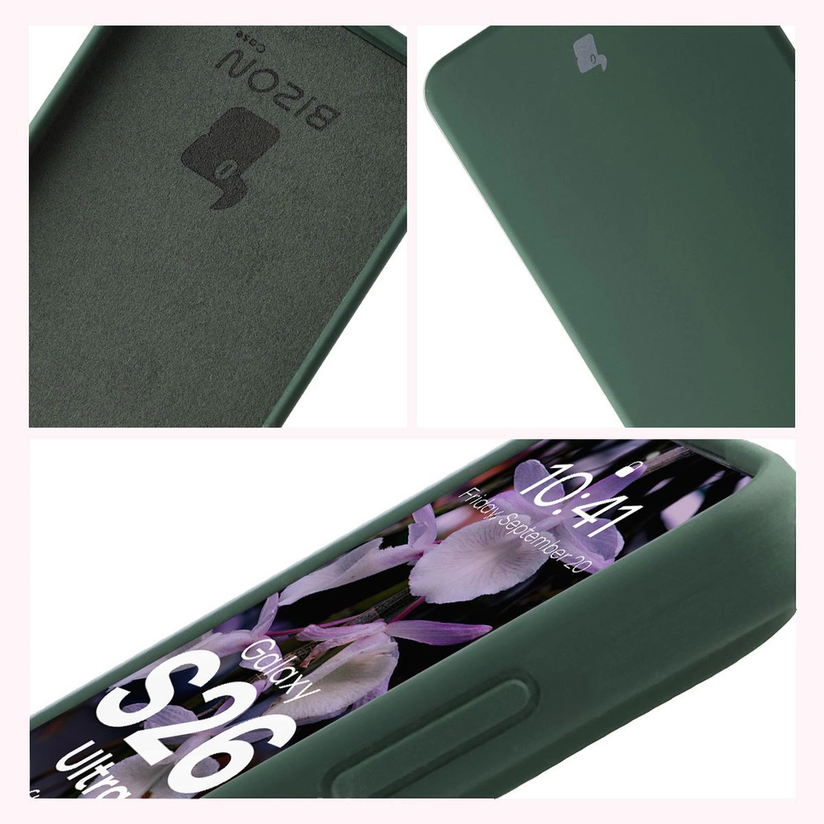 Construcția husei Bizon Soft Case: capace integrate, borduri ridicate și căptușeală din microfibră pentru Samsung Galaxy S26 Ultra