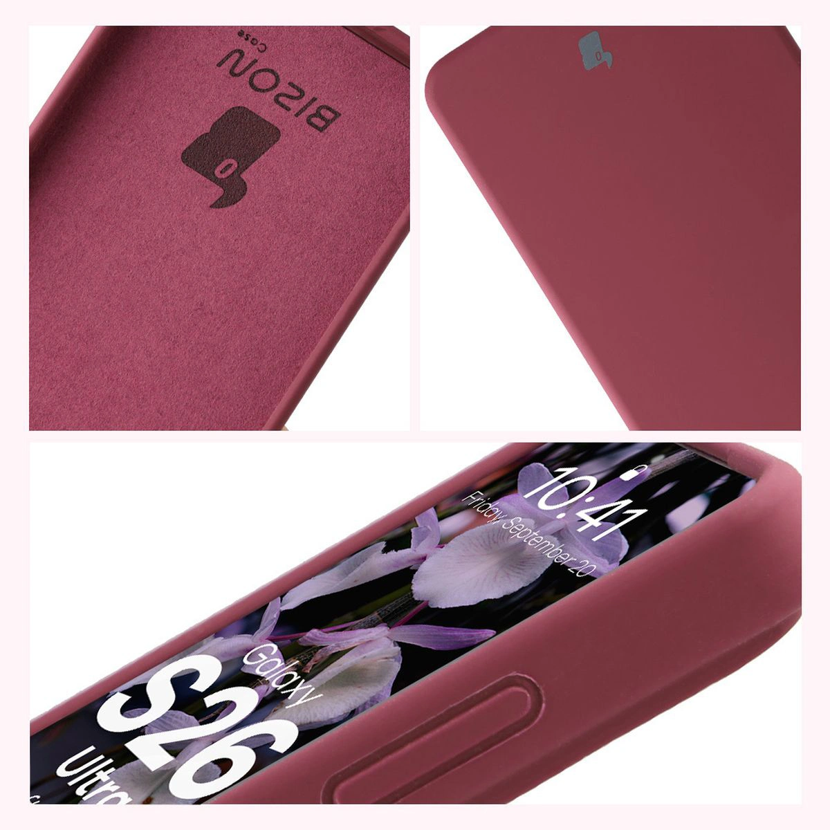 Construcția husei Bizon Soft Case: protecții integrate, margini ridicate și căptușeală din microfibră pentru Samsung Galaxy S26 Ultra