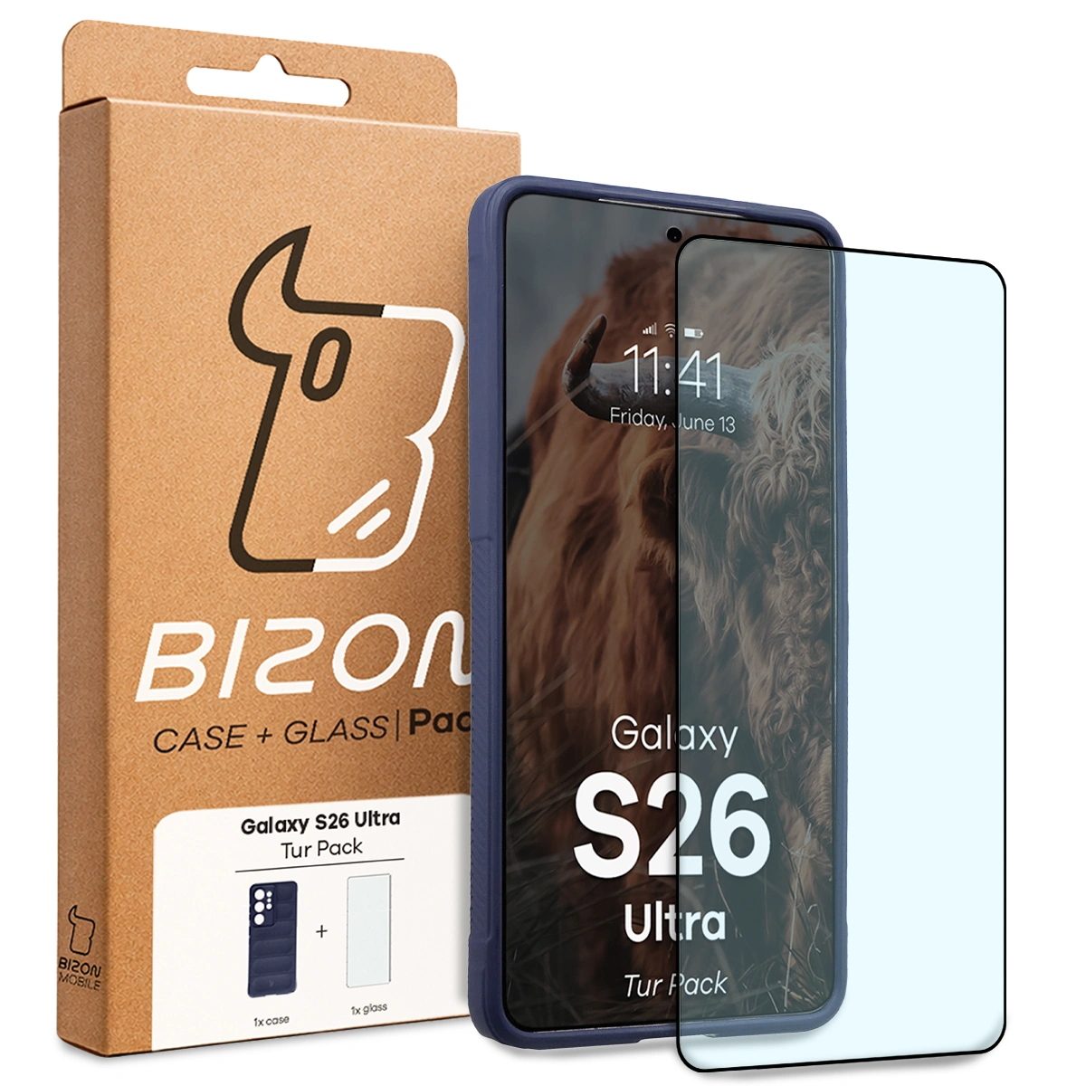 Front of the Bison Tur Pack box with a dedicated label for Samsung Galaxy S26 Ultra