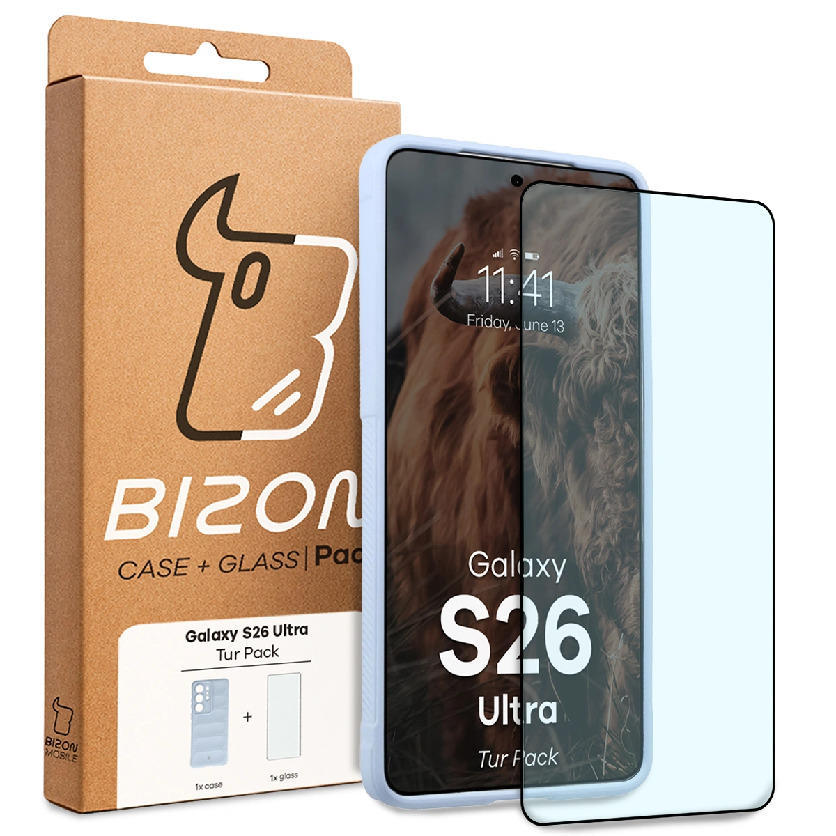 Front of the Bizon Tur Pack box with a dedicated label for Samsung Galaxy S26 Ultra