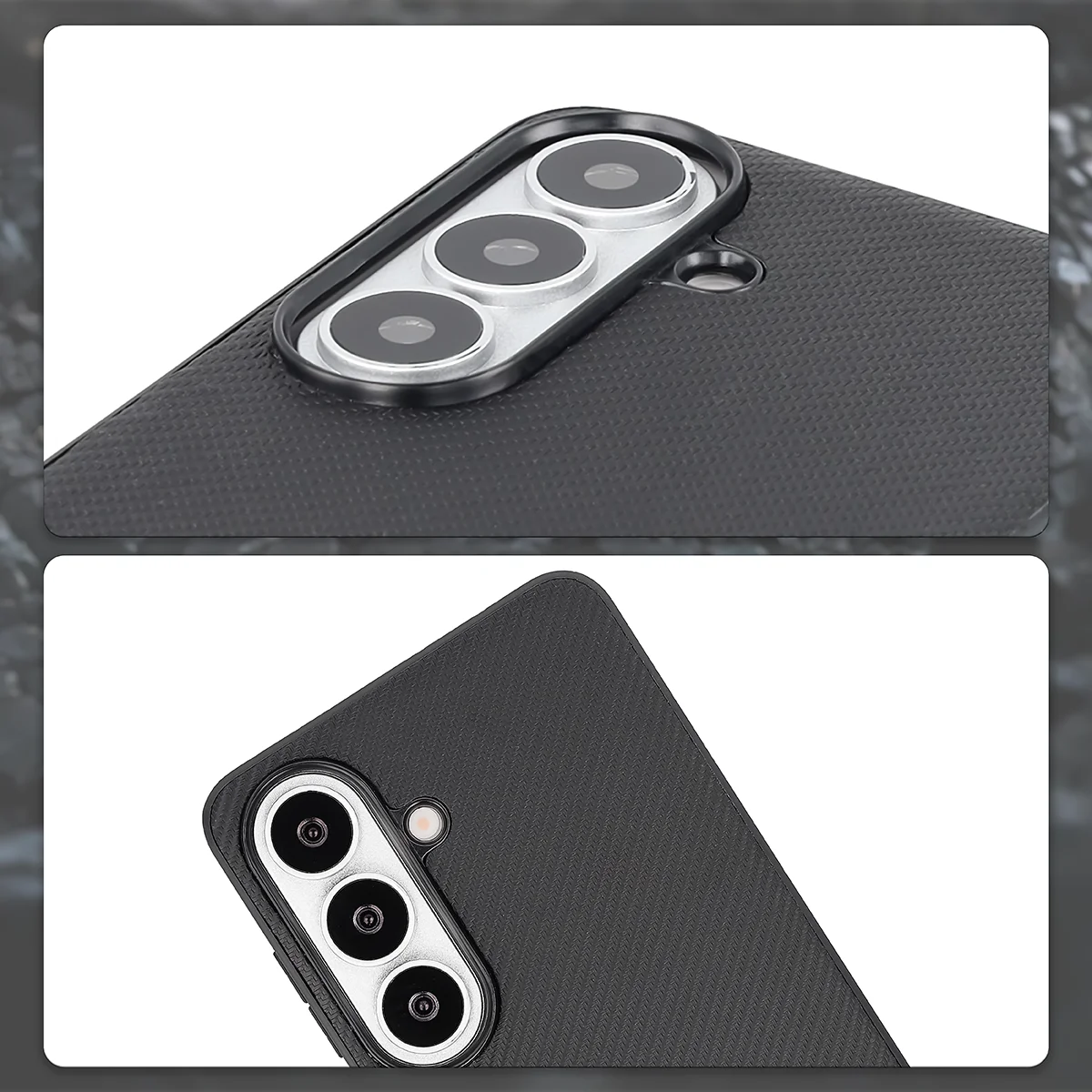 Raised camera edges and cutout for the camera in the Bizon Case CarbO for Samsung Galaxy S26