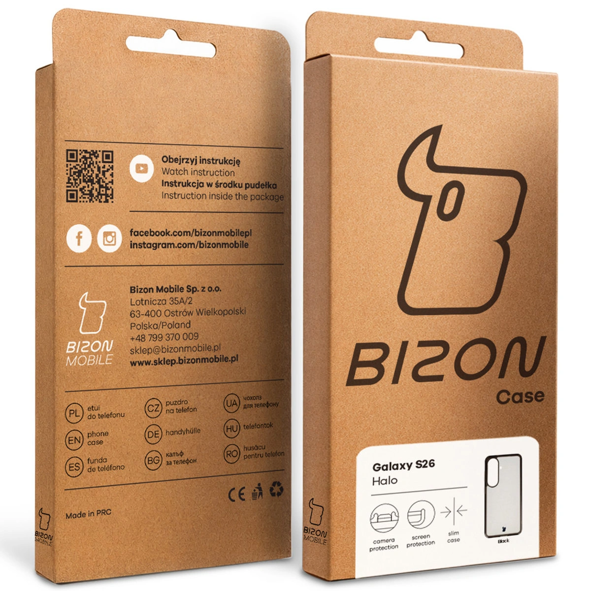 Kraftkartonverpackung der Bizon Case mit dediziertem Etikett für Samsung Galaxy S26