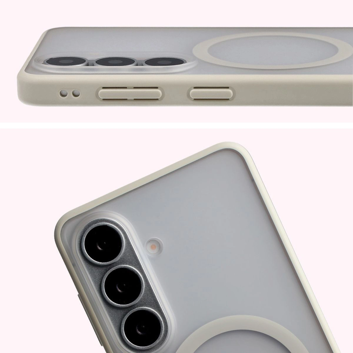 Pełne wycięcie i podwyższone krawędzie aparatu w etui Bizon Case MatteO do Samsung Galaxy S26