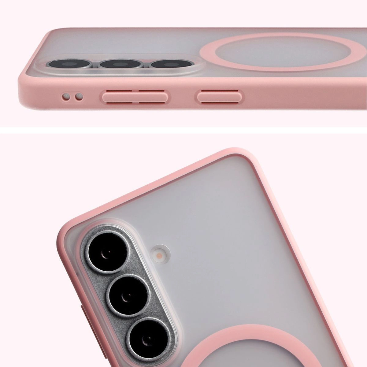 Pełne wycięcie i podwyższone krawędzie aparatu w etui Bizon Case MatteO do Samsung Galaxy S26