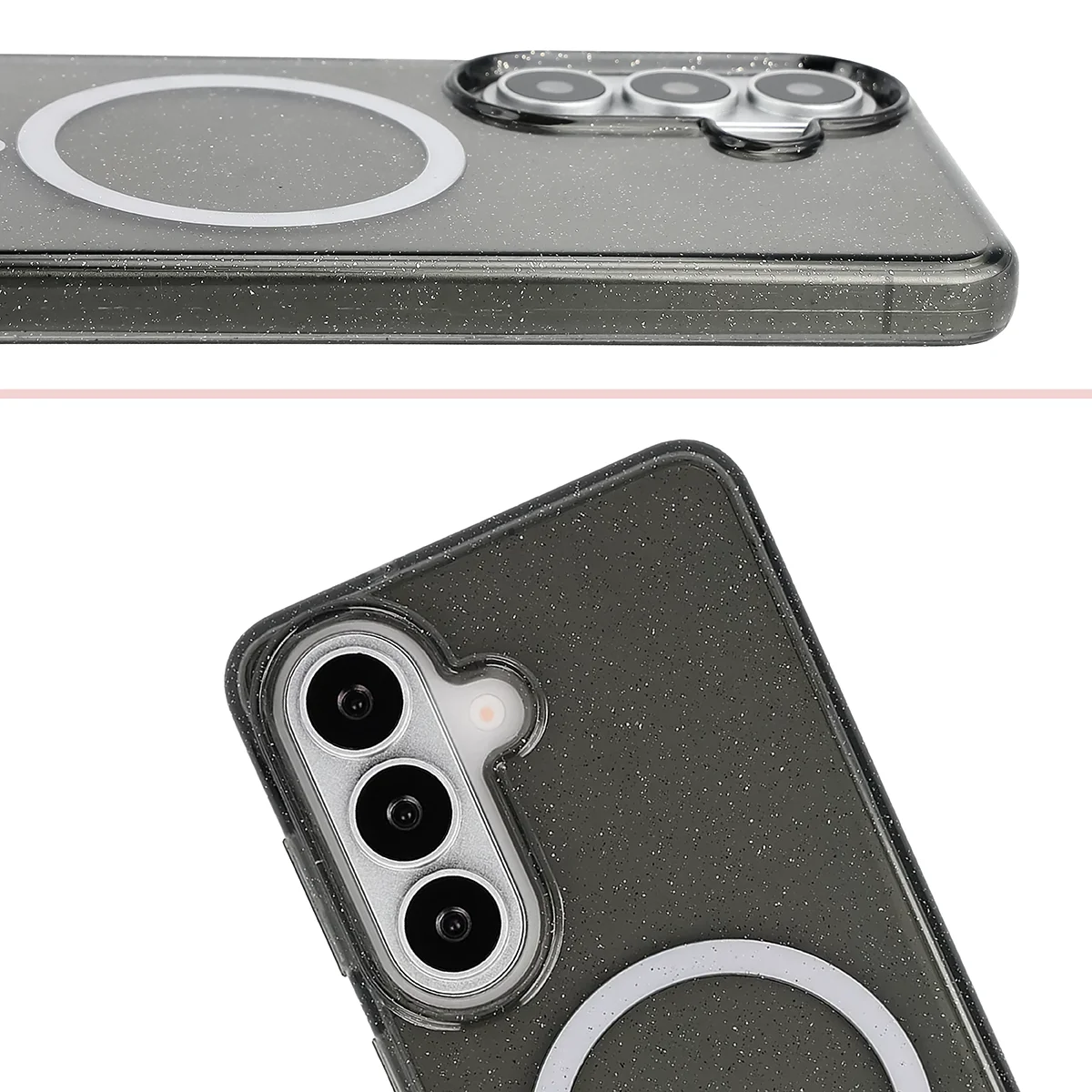 Podwyższone krawędzie aparatu i duże wycięcie w etui Bizon Case SparklO do Samsung Galaxy S26