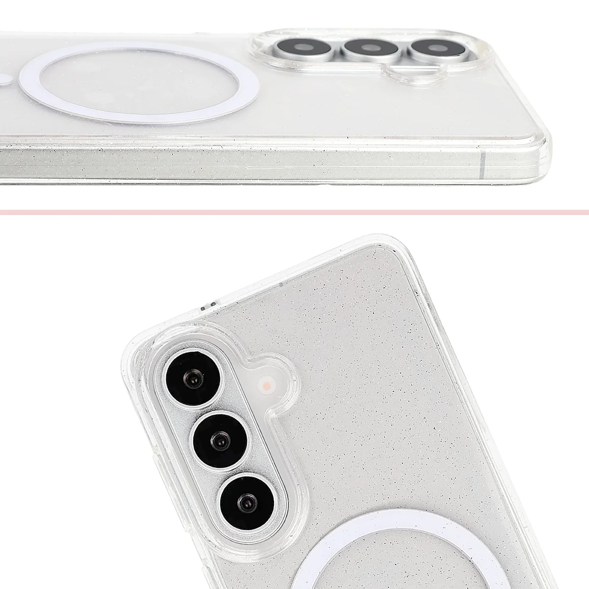 Podwyższone krawędzie aparatu i duże wycięcie w etui Bizon Case SparklO do Samsung Galaxy S26