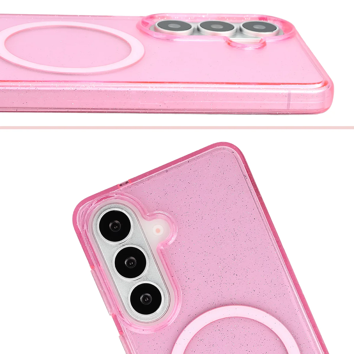 Podwyższone krawędzie aparatu i duże wycięcie w etui Bizon Case SparklO do Samsung Galaxy S26