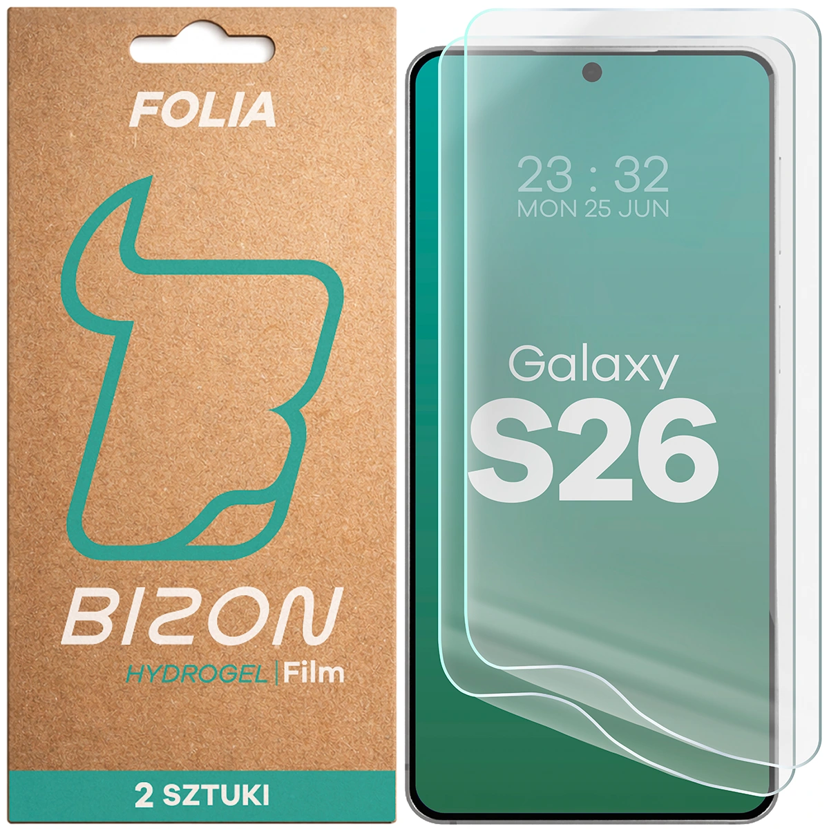 Pudełko i folia hydrożelowa na ekran Bizon Film Hydrogel Front Duo do Samsung Galaxy S26