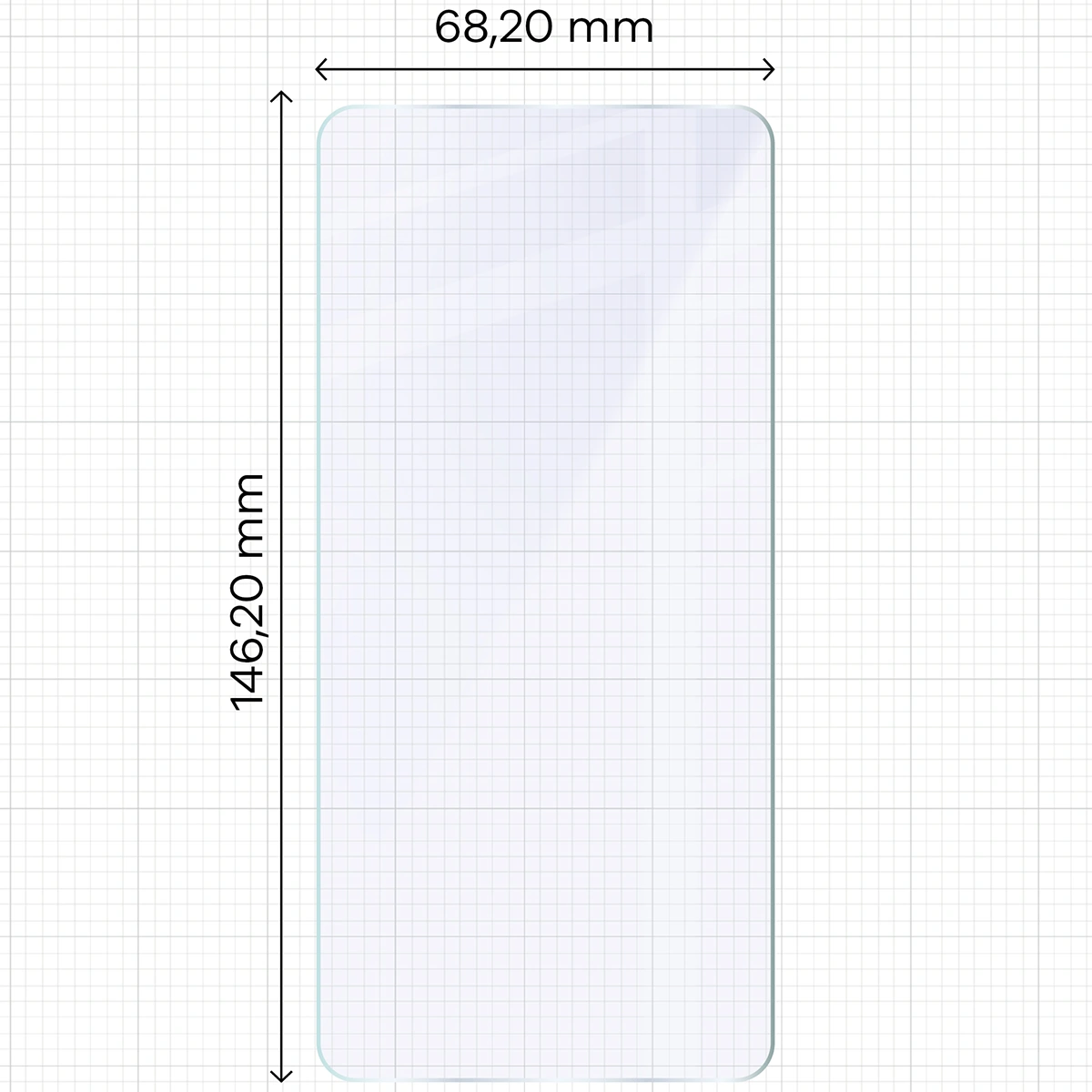 Measuring tape with dimensions of the hybrid glass Bizon Hybrid Mule Duo for Samsung Galaxy S26
