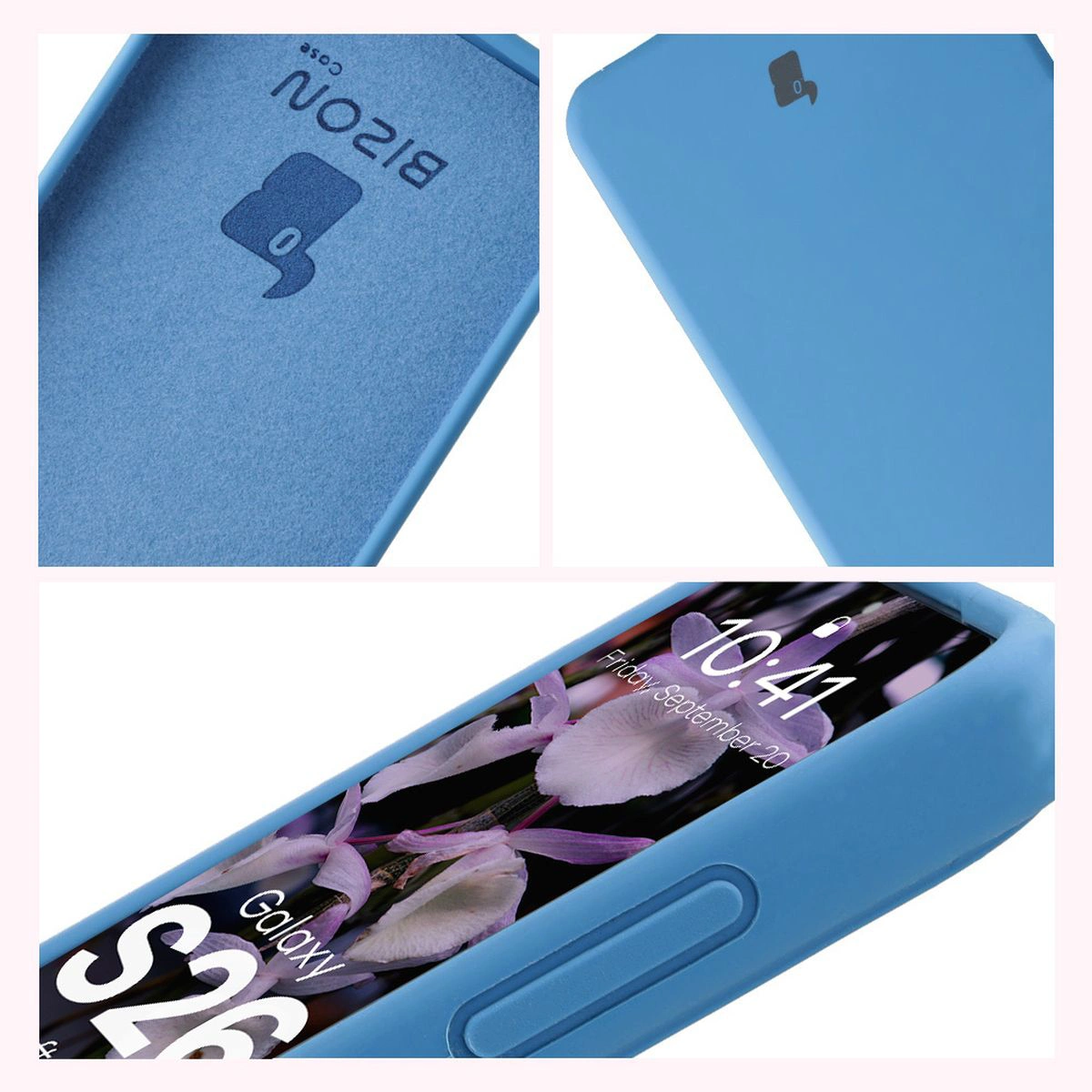 Construcția husei Bizon Soft Case: protecții integrate, margini ridicate și căptușeală din microfibră pentru Samsung Galaxy S26