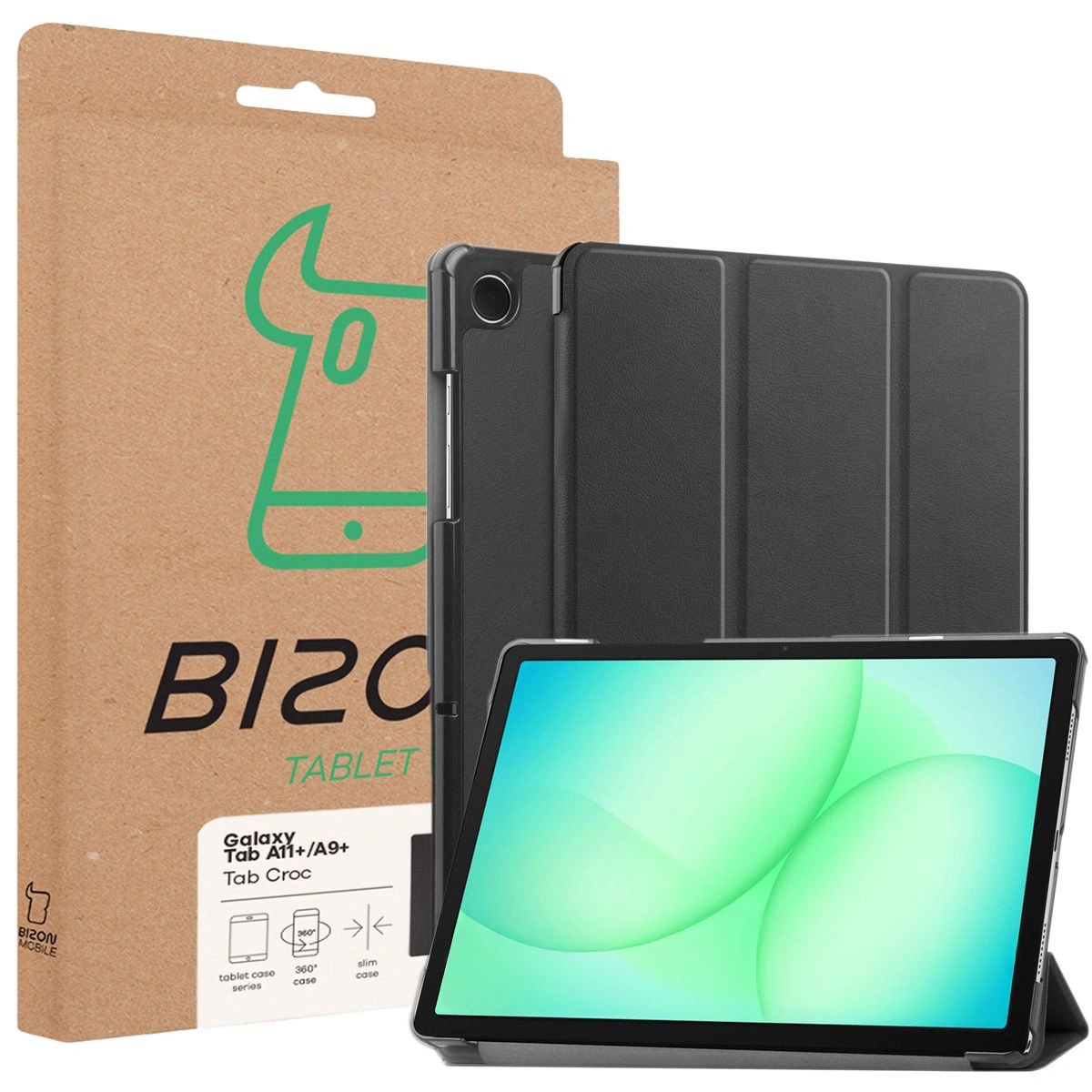 Front of the Bison Case box with a dedicated label for Samsung Galaxy Tab A11 Plus / Samsung Galaxy Tab A9 Plus