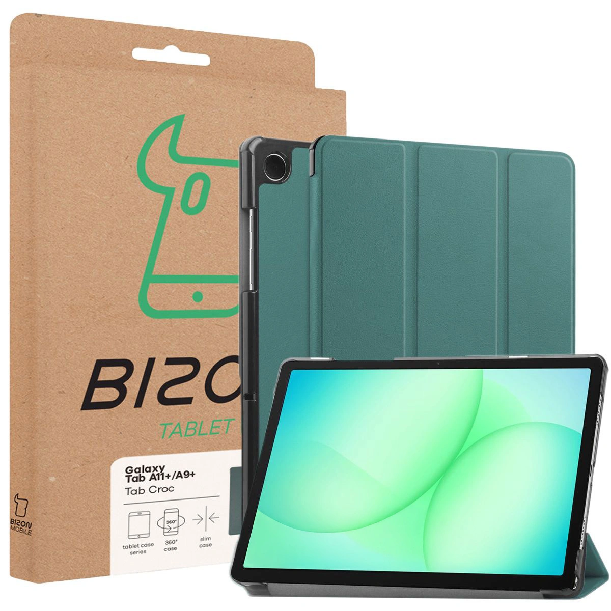 Front of the Bizon Case box with a dedicated label for Samsung Galaxy Tab A11 Plus / Samsung Galaxy Tab A9 Plus