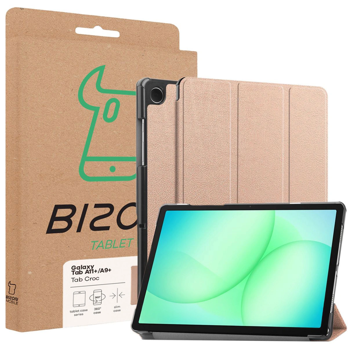Front of the Bizon Case box with a dedicated label for Samsung Galaxy Tab A11 Plus / Samsung Galaxy Tab A9 Plus