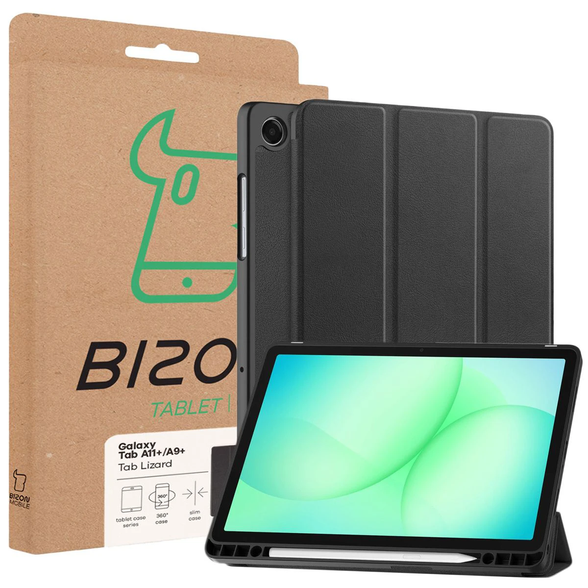 Front of the Bison Case box with a dedicated label for Samsung Galaxy Tab A11 Plus / Samsung Galaxy Tab A9 Plus