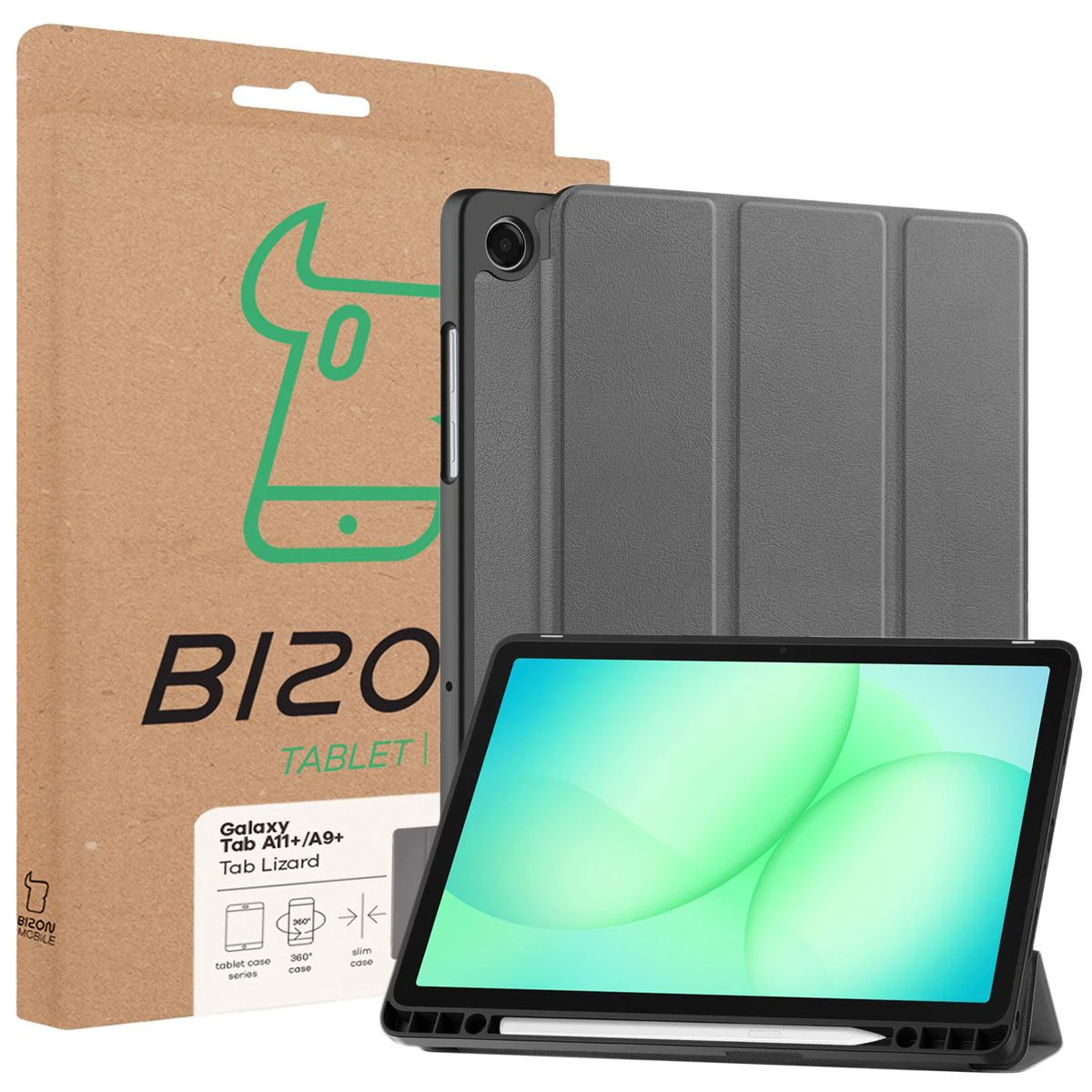 Front of the Bison Case box with a dedicated label for Samsung Galaxy Tab A11 Plus / Samsung Galaxy Tab A9 Plus