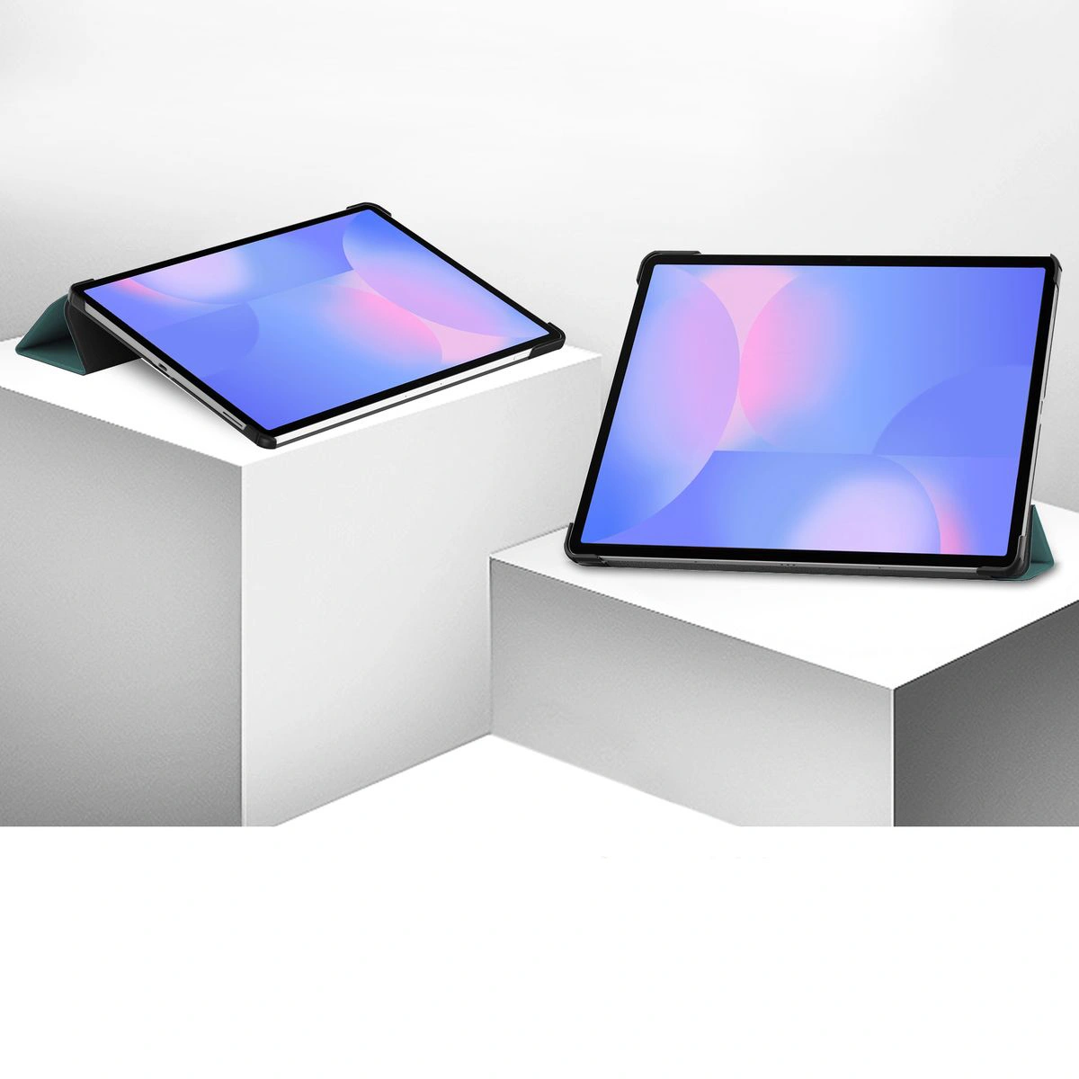 Etui z klapką Bizon Case Tab Croc na podstawkach ustawione pod dwoma kątami do Samsung Galaxy Tab S10 FE Plus