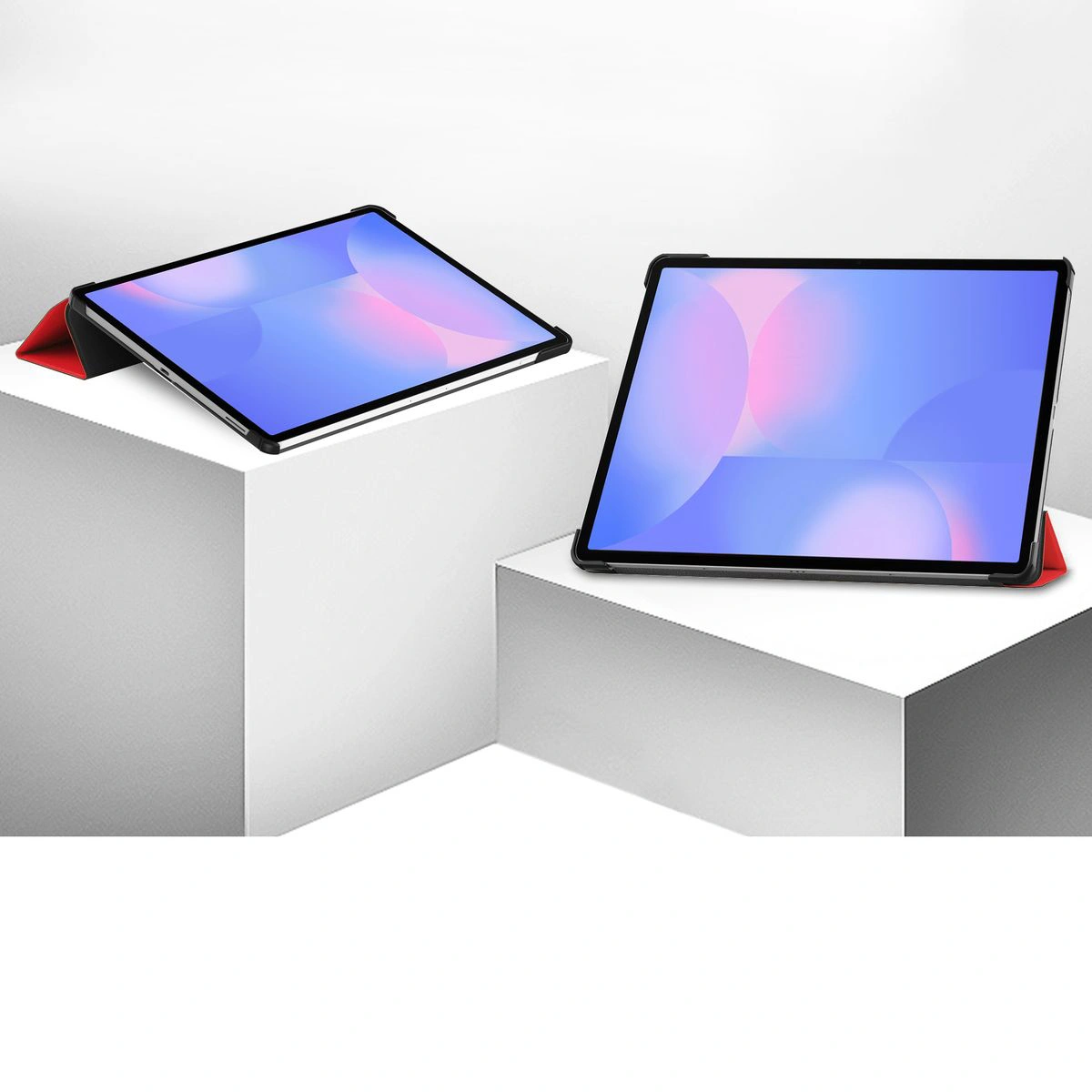 Etui z klapką Bizon Case Tab Croc na podstawkach ustawione pod dwoma kątami do Samsung Galaxy Tab S10 FE Plus