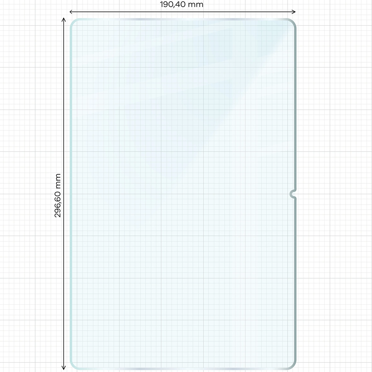 Measuring tool with dimensions of Bizon Glass Tab Clear for Galaxy Tab S10 FE Plus