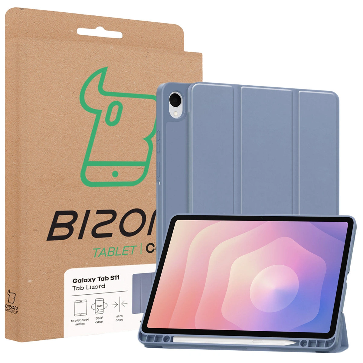 Front of the Bizon Case box with a dedicated label for Samsung Galaxy Tab S11