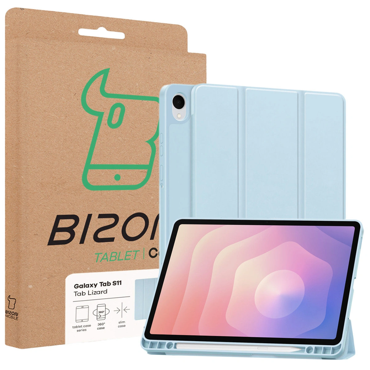 Front of the Bizon Case box with a dedicated label for Samsung Galaxy Tab S11