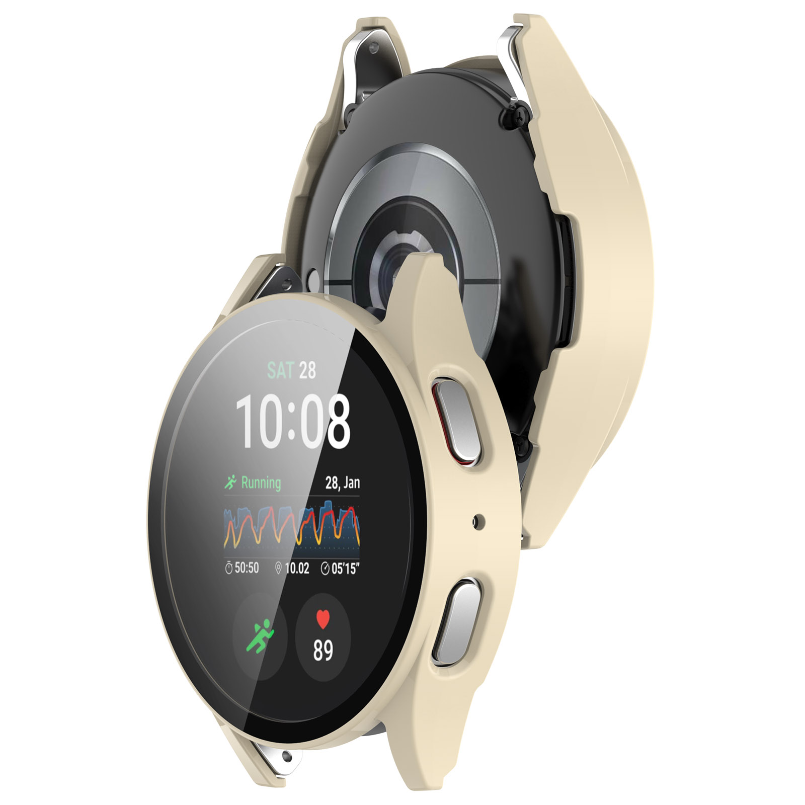 Carcasa cu sticlă pentru ceas Bizon Case+Glass Watch pentru Galaxy Watch 7 40 mm, bej