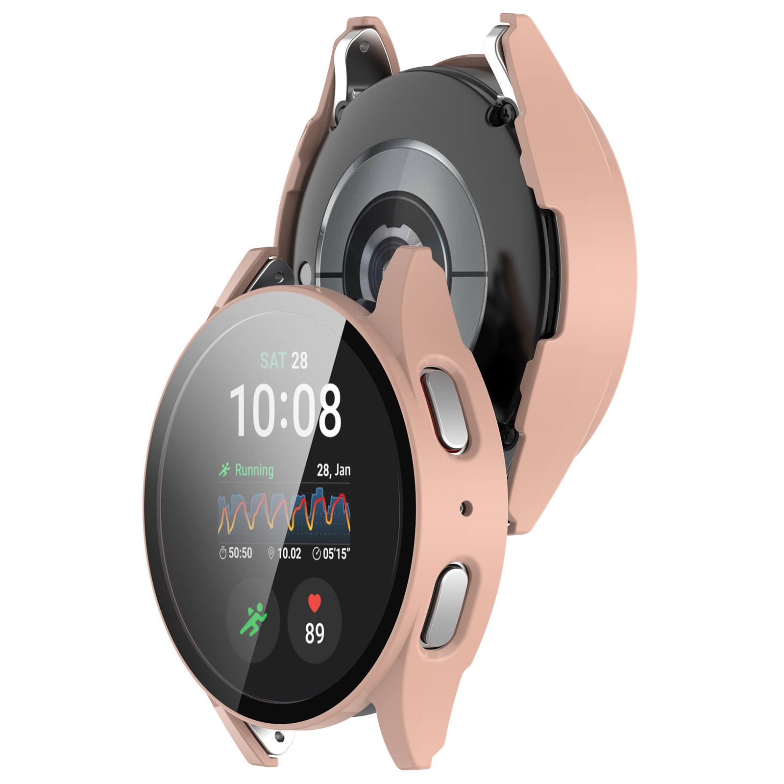 Husă cu sticlă pentru ceas Bizon Case+Glass Watch pentru Galaxy Watch 7 40 mm, roz
