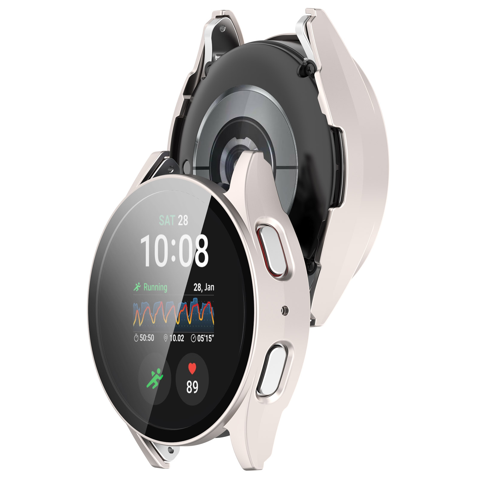 Husă cu sticlă pentru ceas Bizon Case+Glass Watch pentru Galaxy Watch 7 40 mm, satin șampanie
