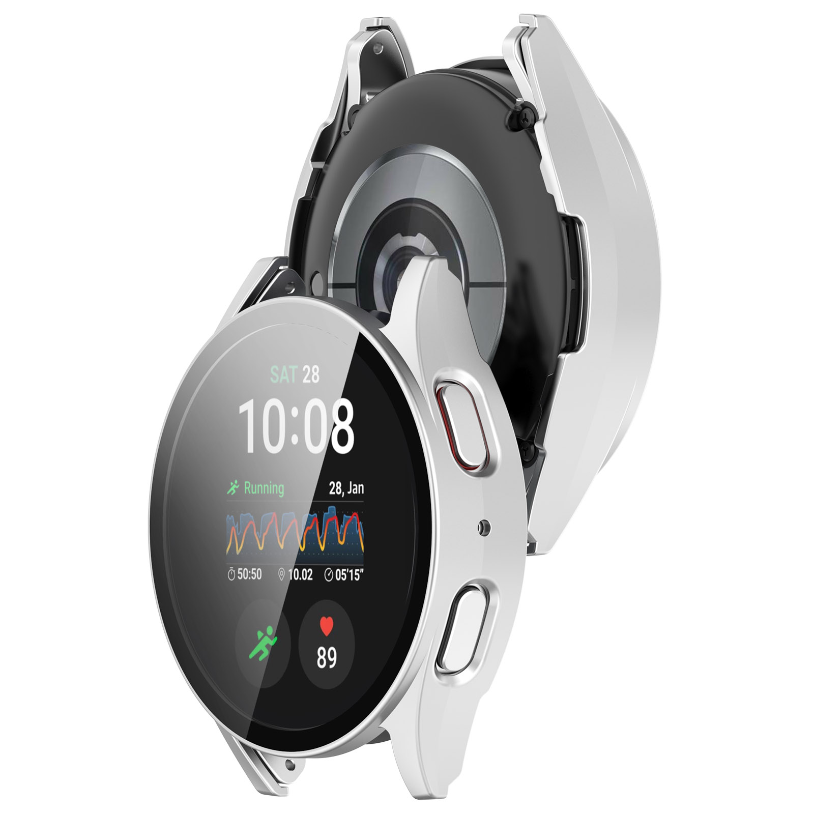 Husă cu sticlă pentru ceas Bizon Case+Glass Watch pentru Galaxy Watch 7 40 mm, argintie satinat