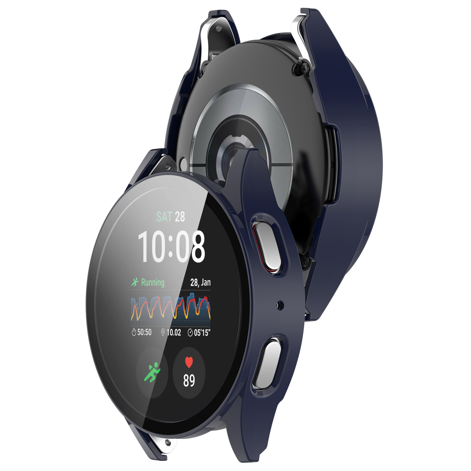 Husă cu sticlă pentru ceas Bizon Case+Glass Watch pentru Galaxy Watch 7 44 mm, albastră