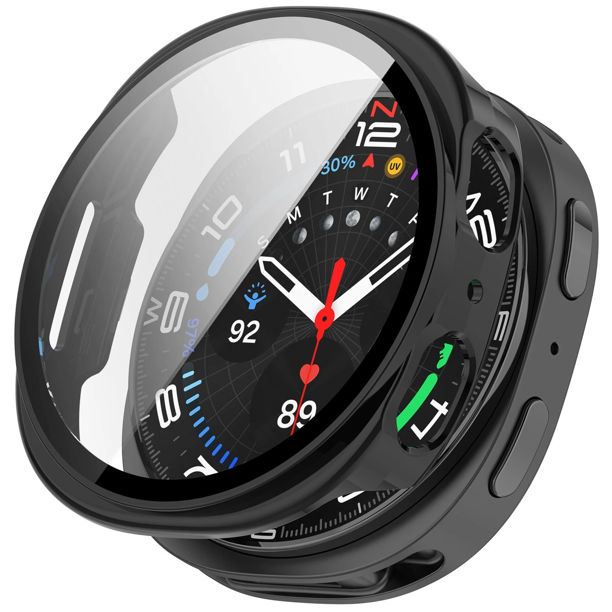Wizualizacja nakładania etui Bizon Case+Glass Watch do Galaxy Watch 8 40 mm