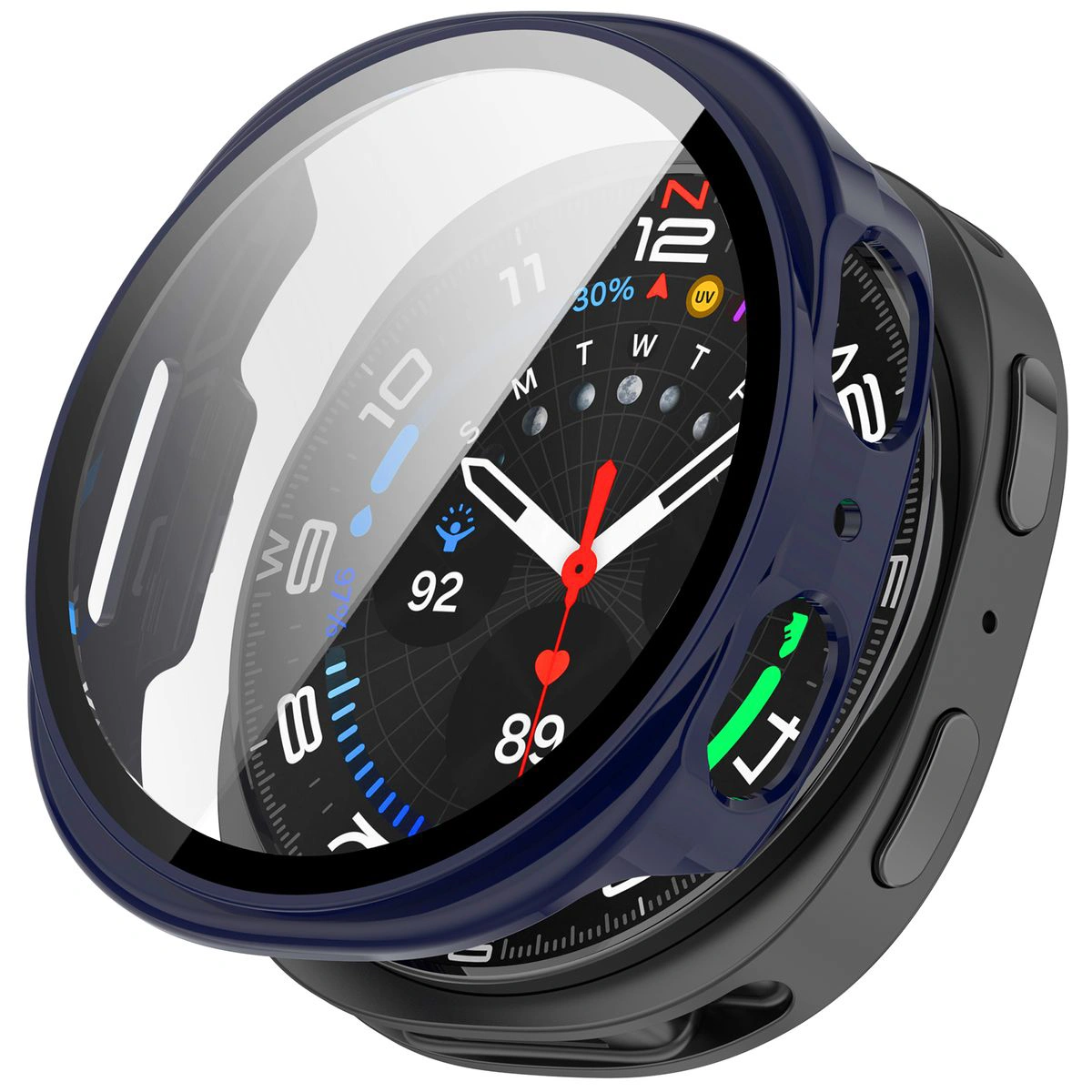 Vizualizace nasazení pouzdra Bizon Case+Glass Watch pro Galaxy Watch 8 40 mm