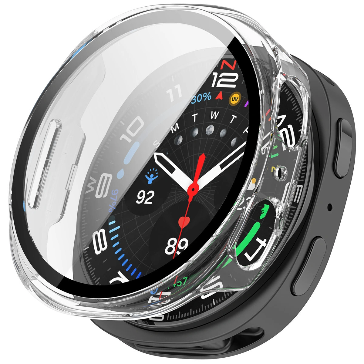 Visualization of applying the Bizon Case+Glass Watch for Galaxy Watch 8 40 mm