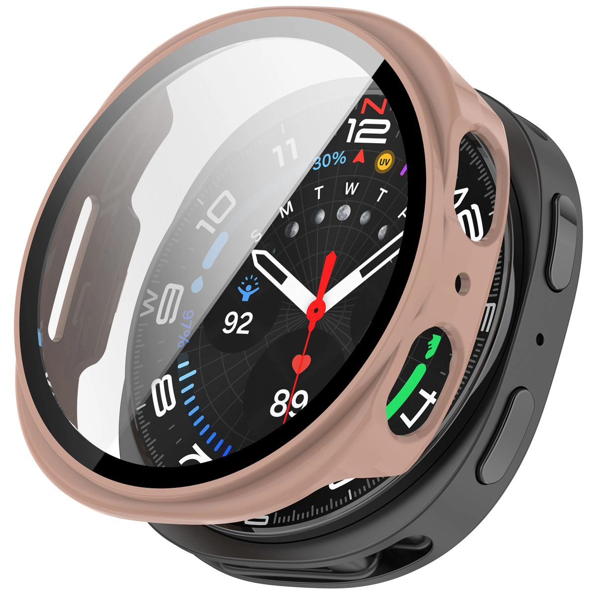 Vizualizace nasazení pouzdra Bizon Case+Glass Watch pro Galaxy Watch 8 40 mm