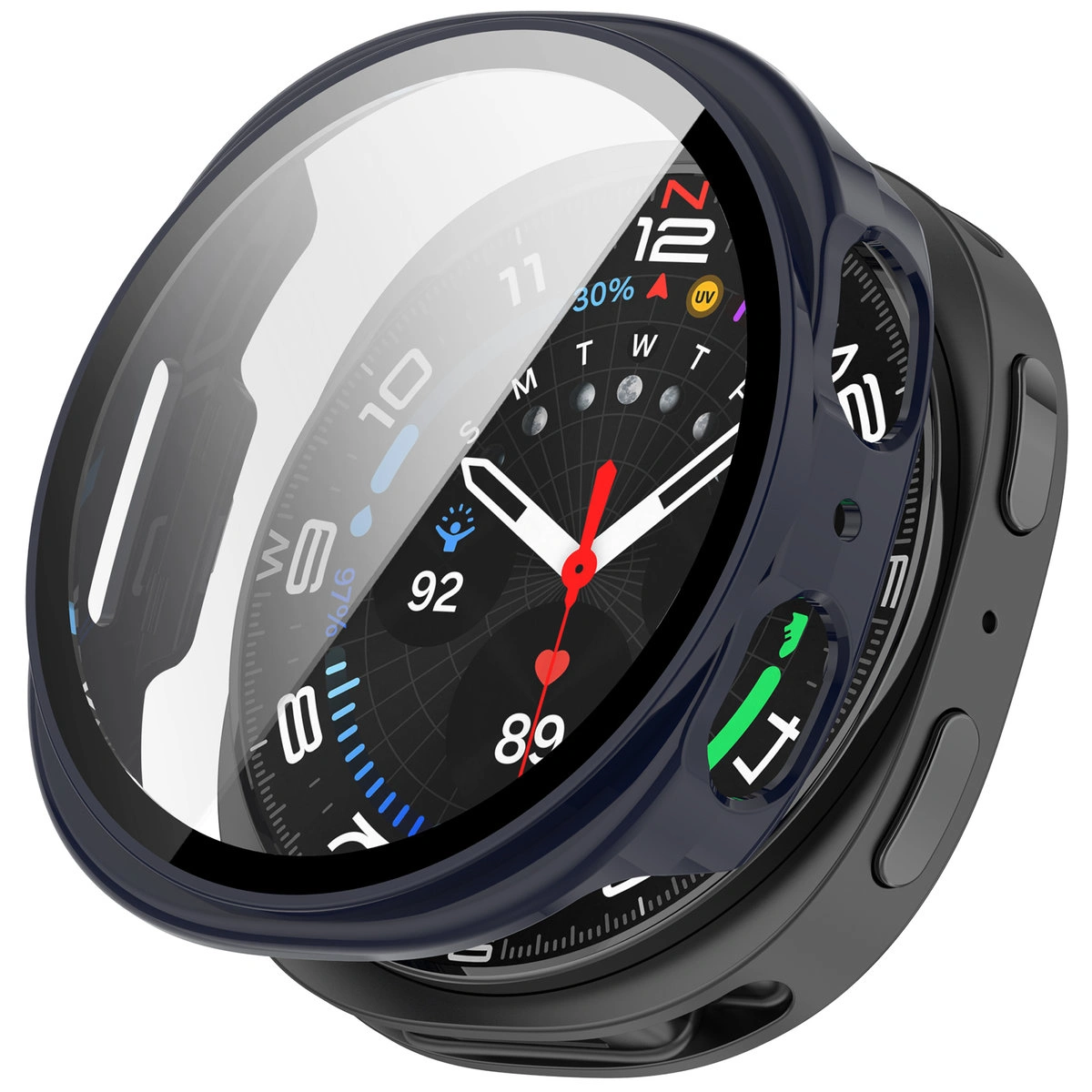 Vizualizace nasazení pouzdra Bizon Case+Glass Watch pro Galaxy Watch 8 44 mm
