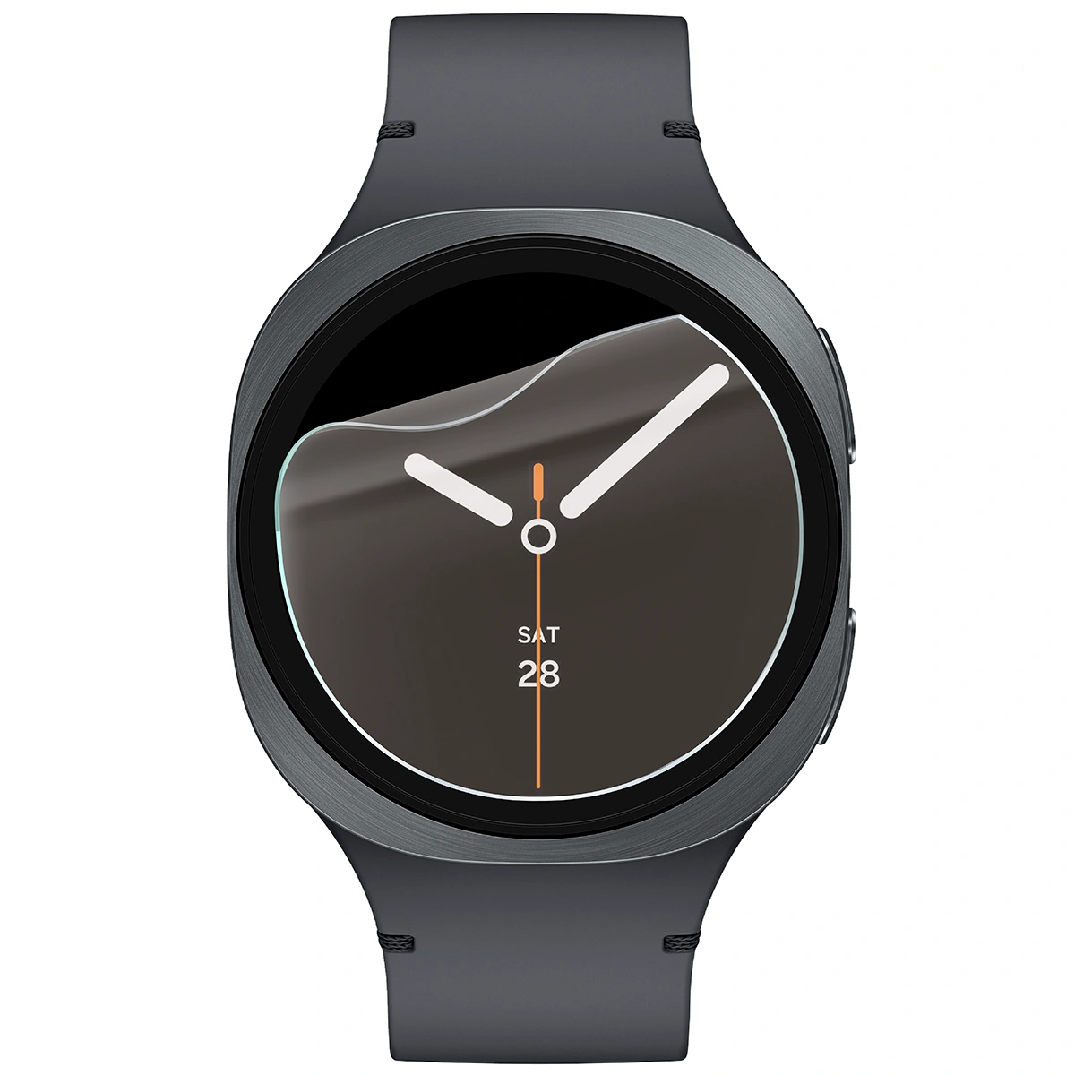 Smartwatch z nałożoną folią ochronną Bizon Glass Watch Film Sun Duo do Samsung Galaxy Watch 8 44 mm